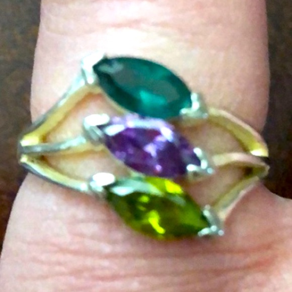 Vintage Multistone Sterling Silver 925 Ring Sz 8 Peridot,Amethyst,Tourmaline